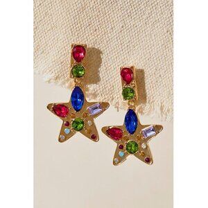 NWT Free People Nancy Ann Earrings with Colorful Rhinestones in Gold